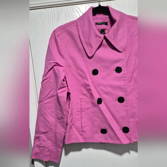 Lauren Ralph Lauren Pink Double-Breasted Cropped Jacket Size Large - Picture 4 of 8